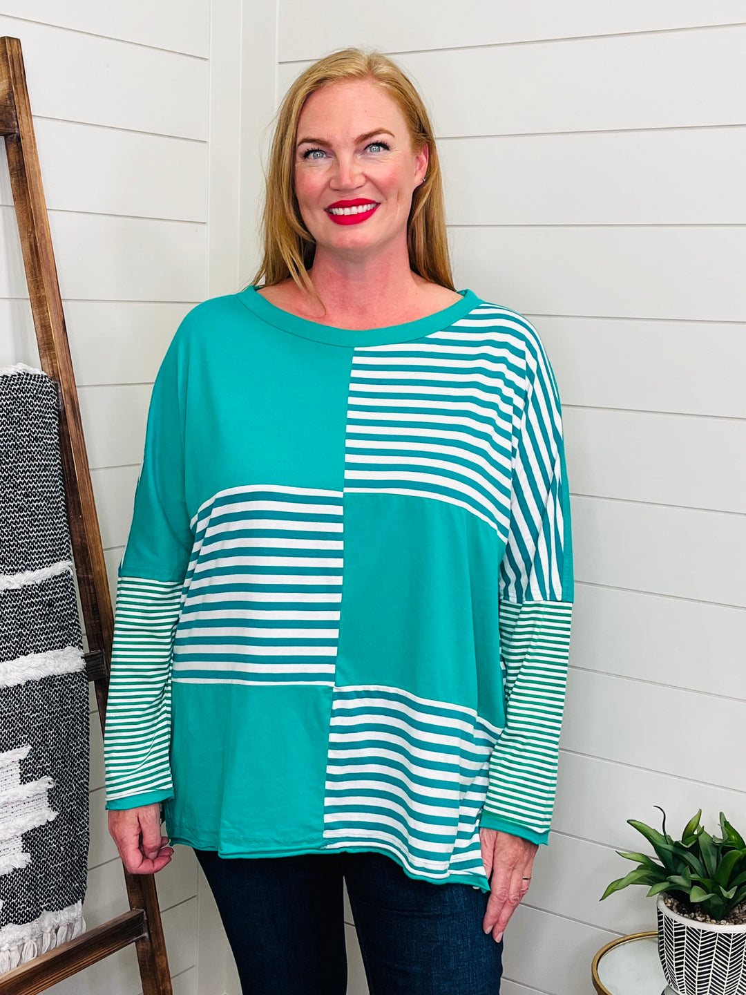 Exposed Seam Green Stripe Tunic