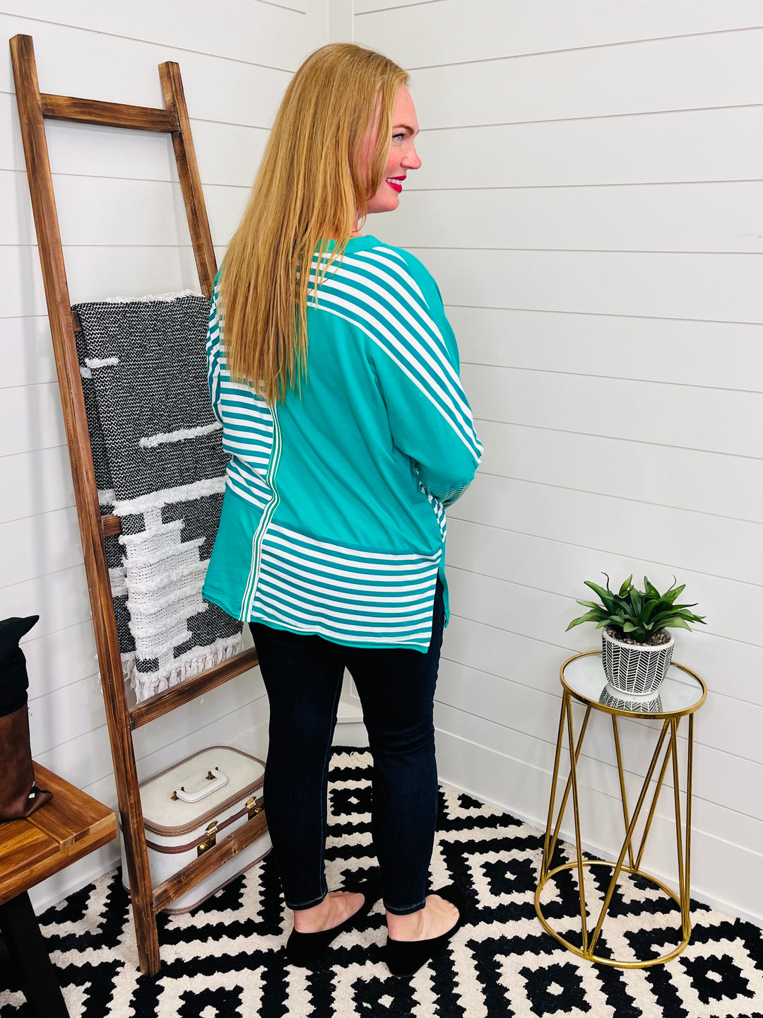 Exposed Seam Green Stripe Tunic
