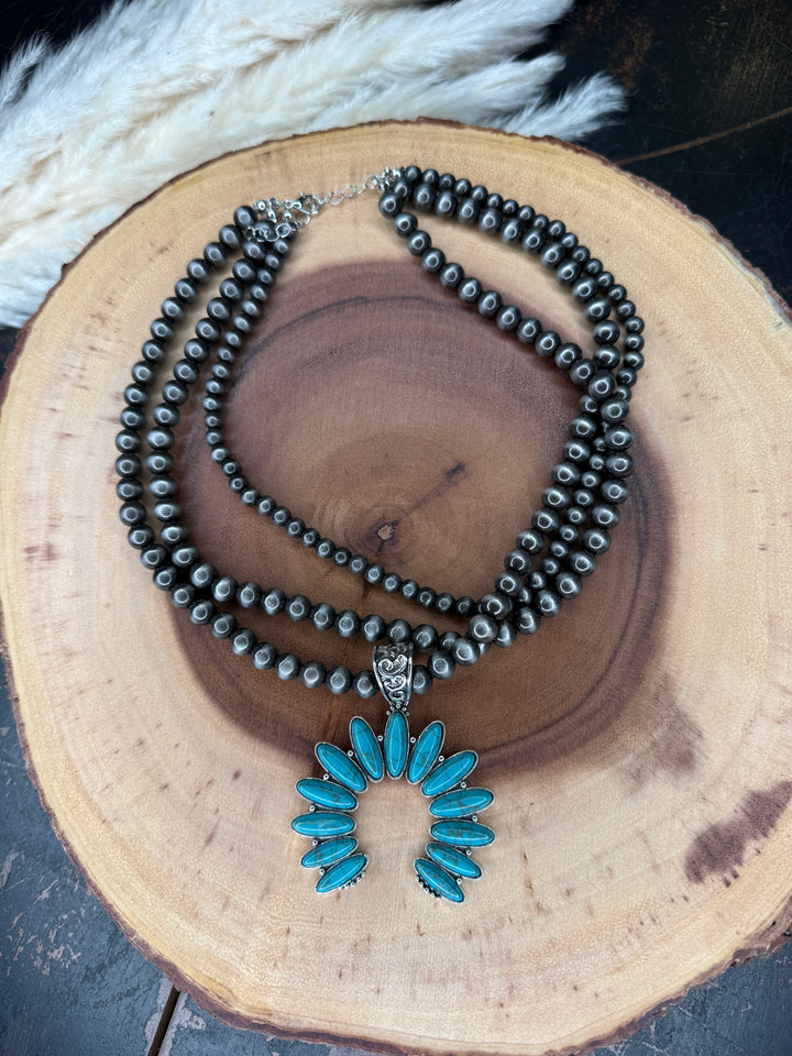 Triple Stand Navajo and Turquoise Bead Necklace