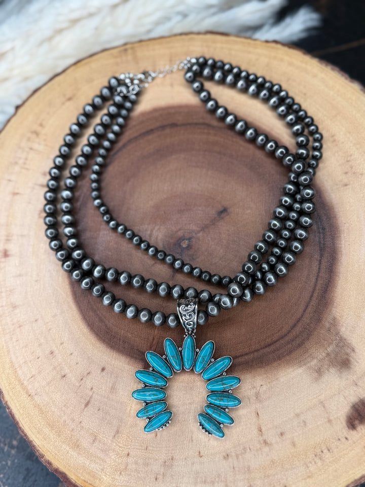Triple Stand Navajo and Turquoise Bead Necklace