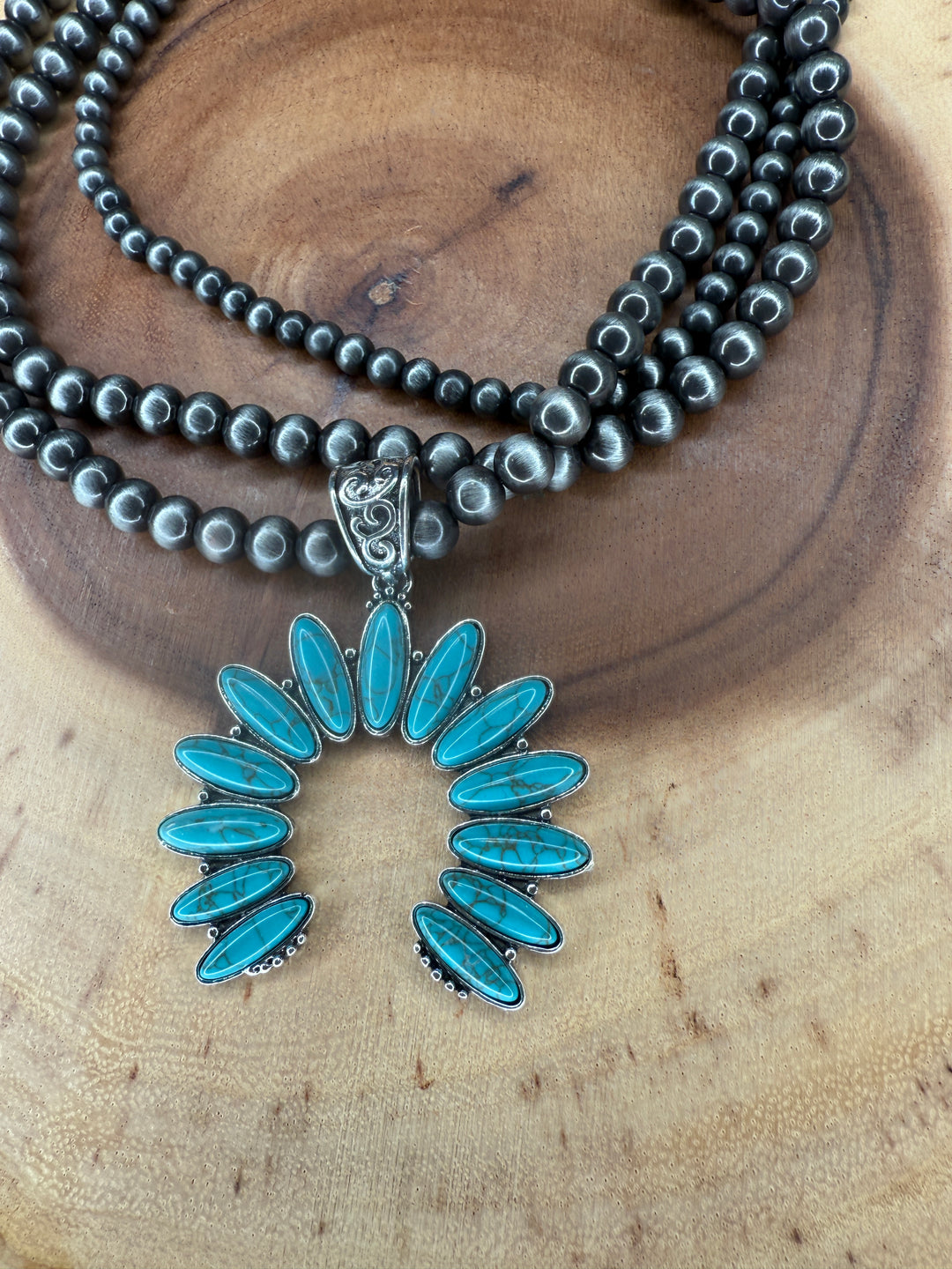 Triple Stand Navajo and Turquoise Bead Necklace