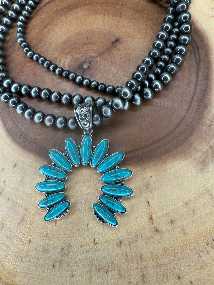 Triple Stand Navajo and Turquoise Bead Necklace