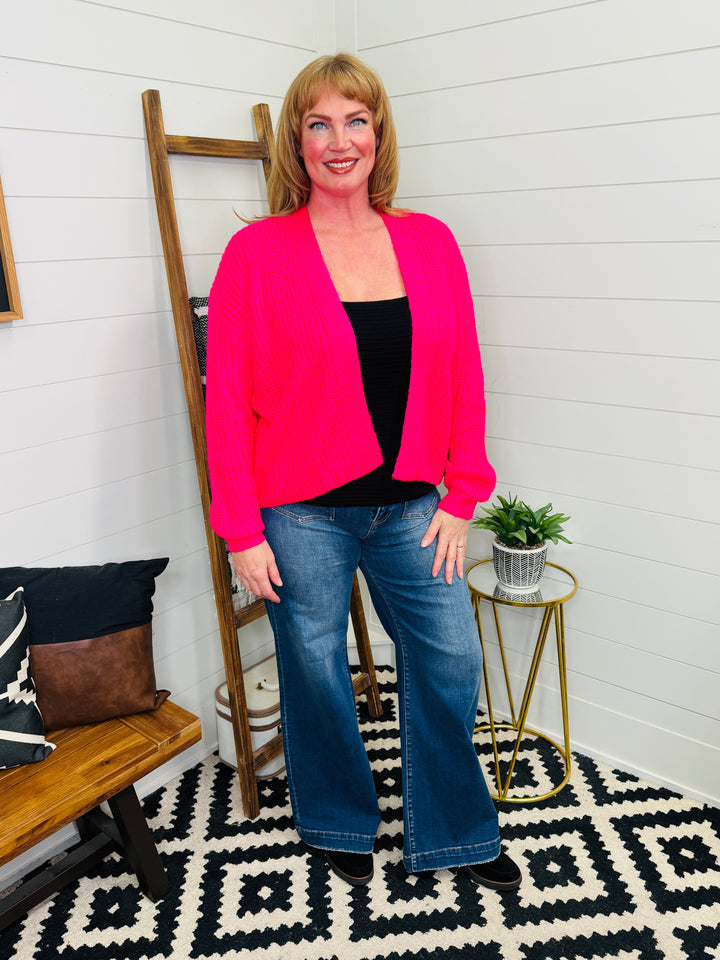 Woven Right Bright Pink Rib-Knit Cardigan