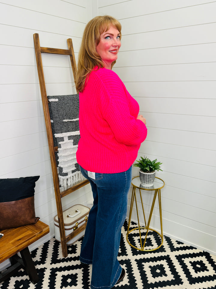 Woven Right Bright Pink Rib-Knit Cardigan