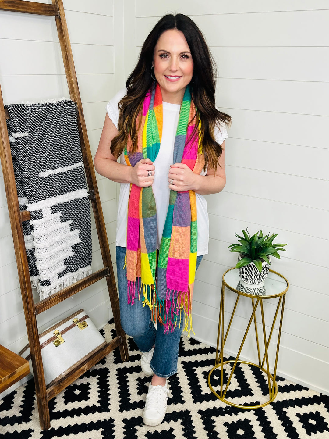 Spring Plaid Fringe Hem Scarf : 2 Colors