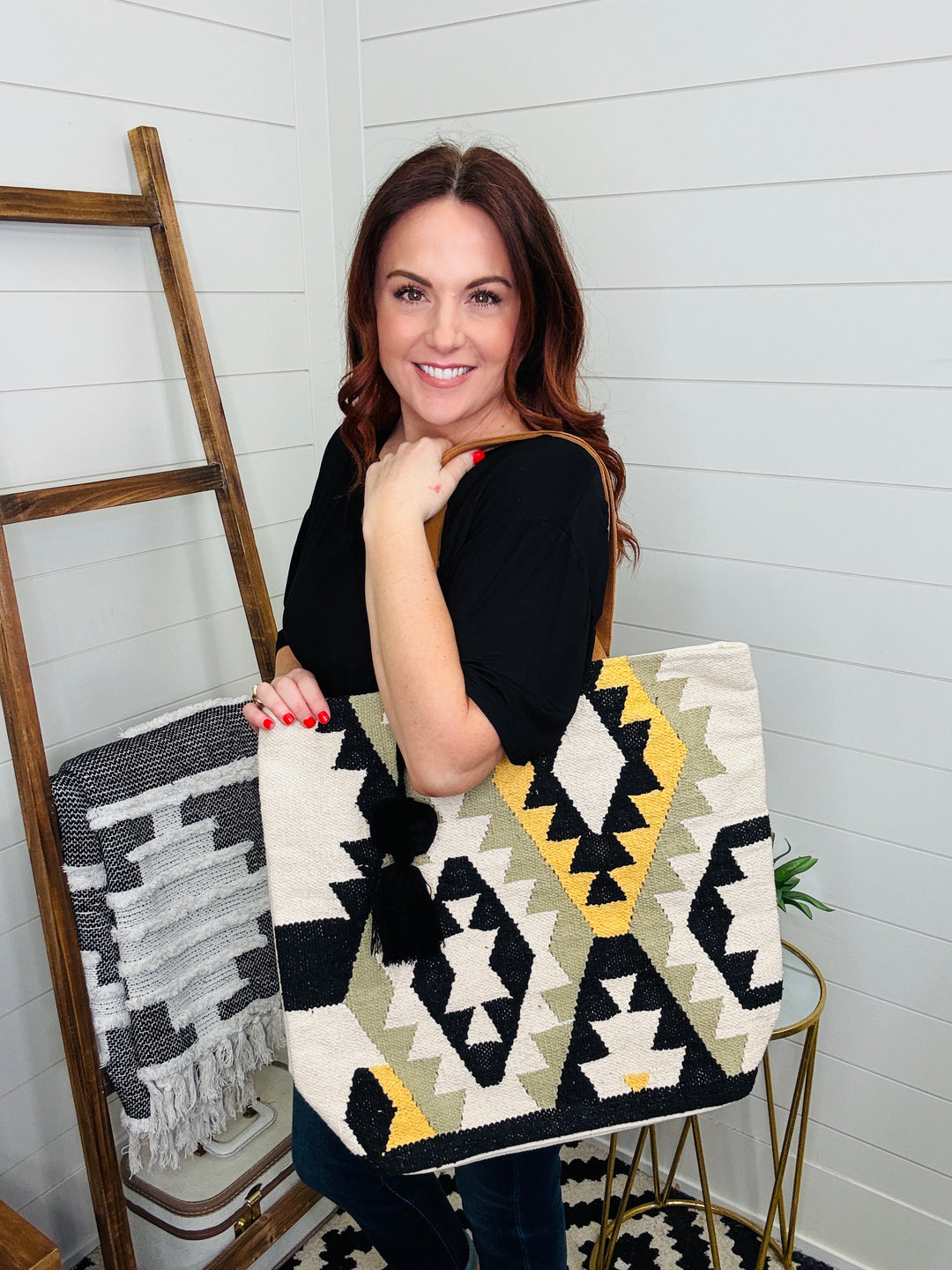 Pueblo Woven Pom Tassel Tote: 3 Colors
