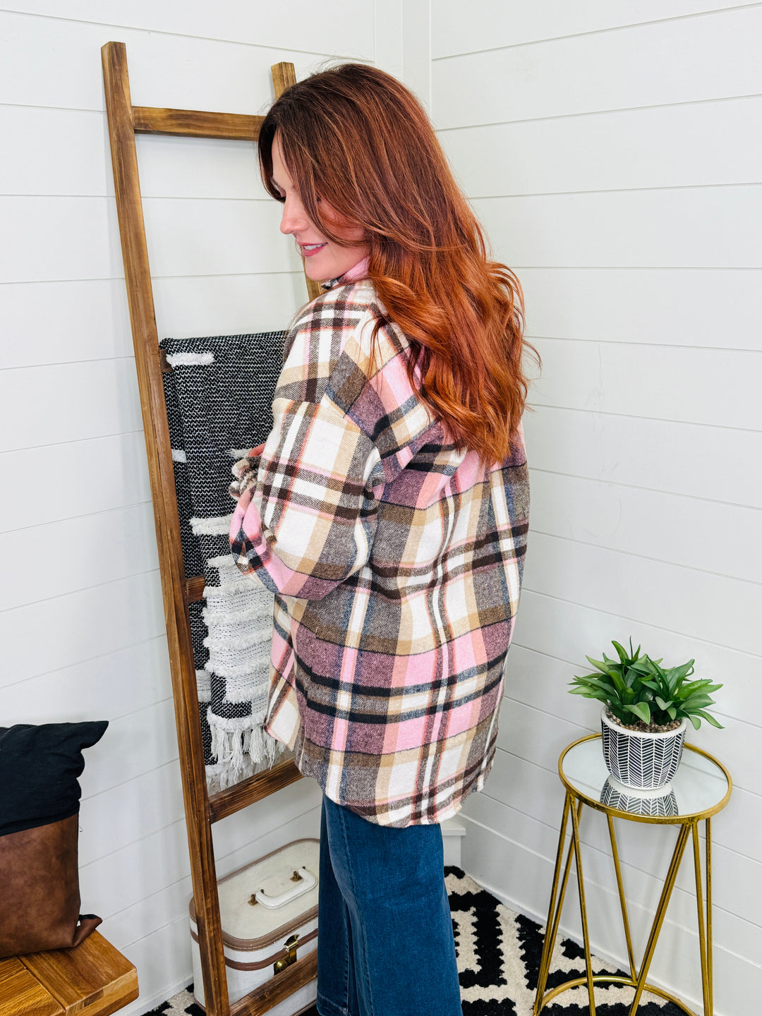 Plaid Lantern Sleeve Button Up
