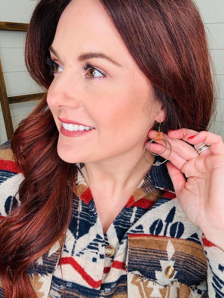 Metal and Leather Circle Earring