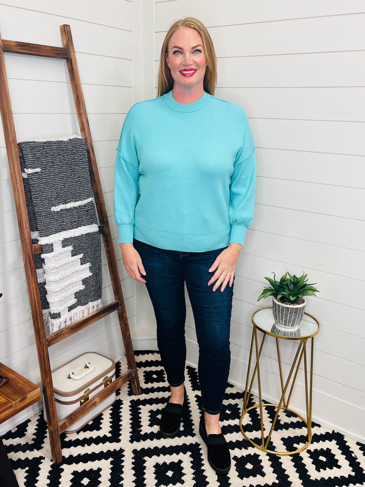 Turquoise Side Slit Sweater