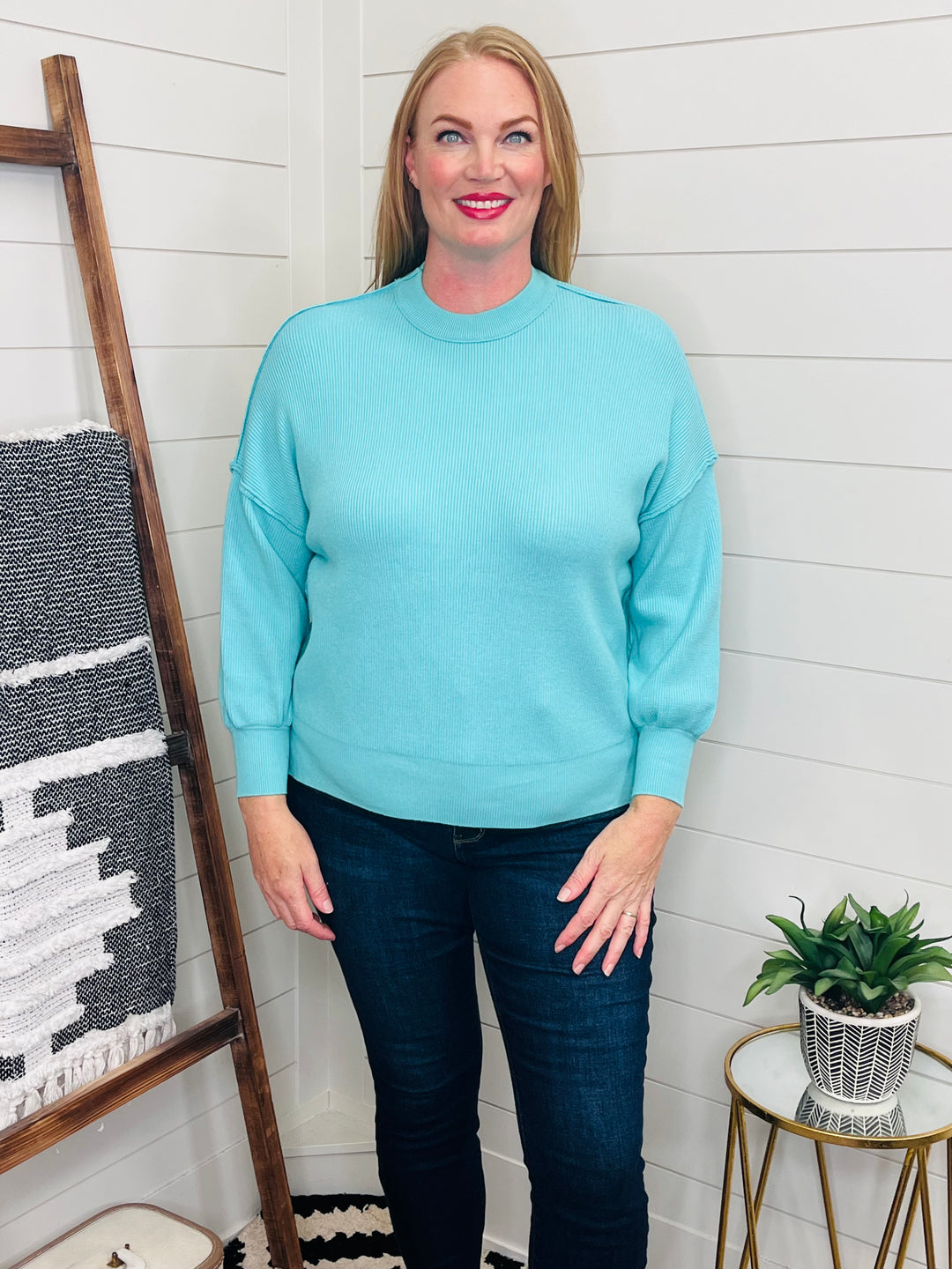 Turquoise Side Slit Sweater