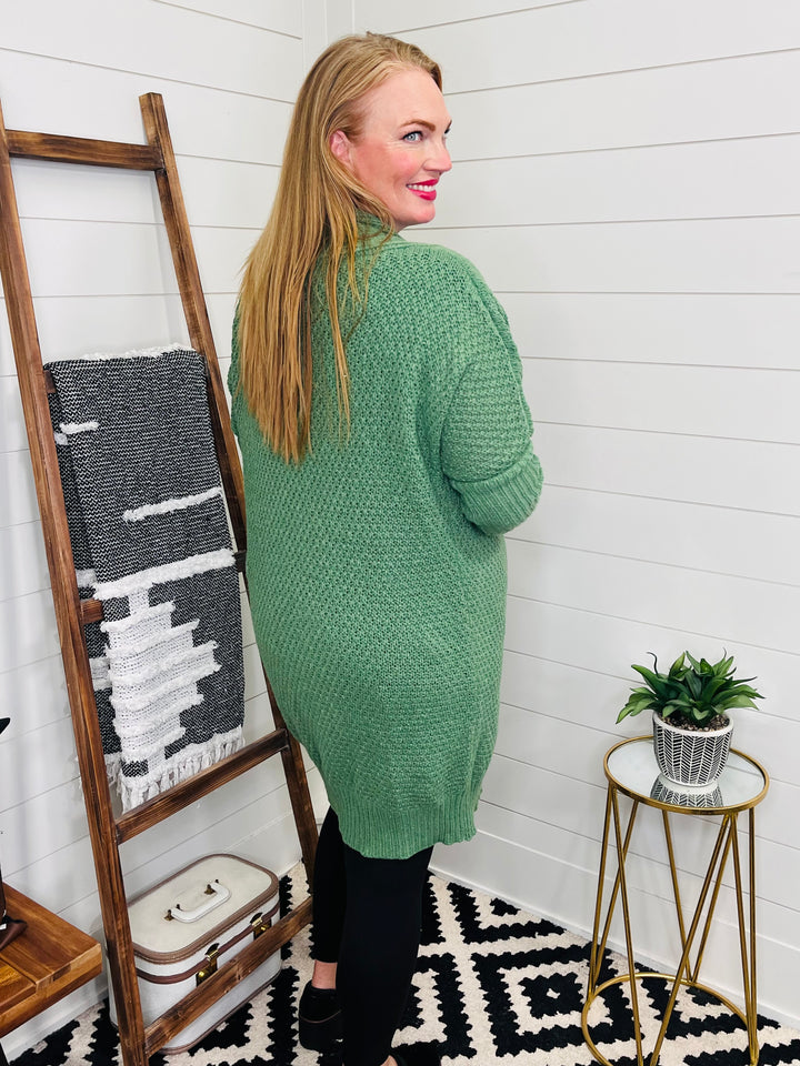 Green With Envy Long Open Front Cardigan