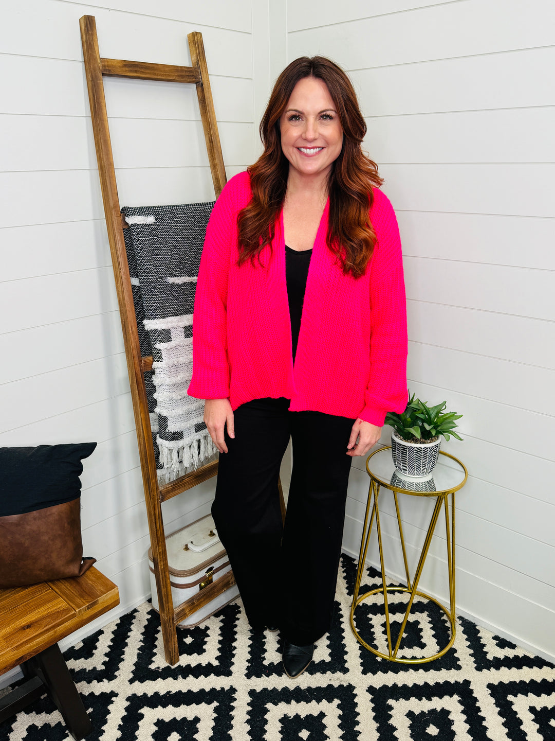 Woven Right Bright Pink Rib-Knit Cardigan