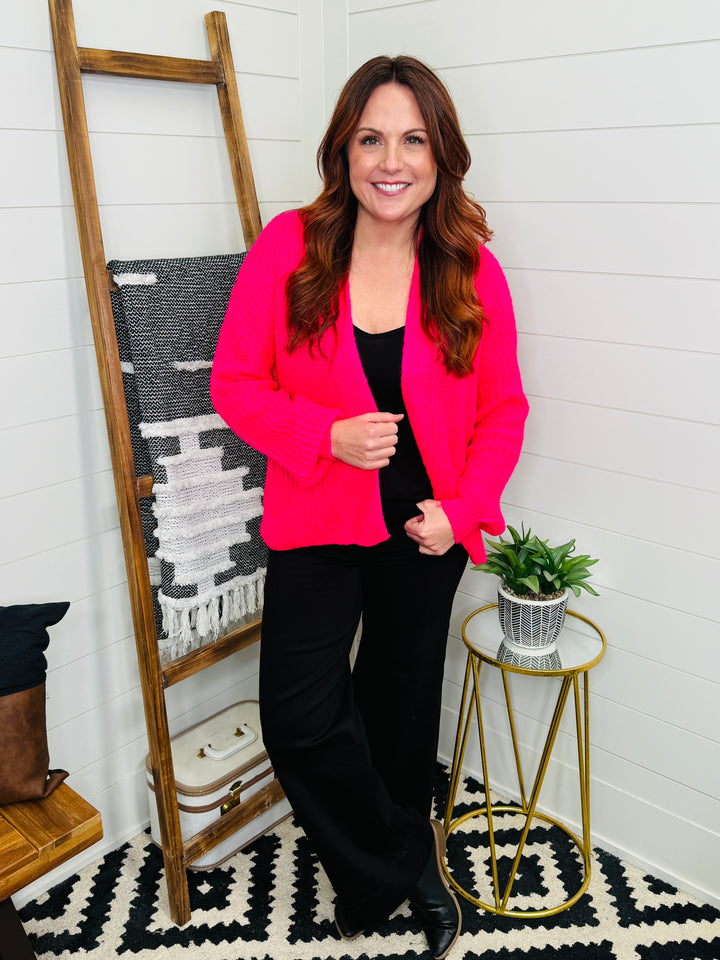 Woven Right Bright Pink Rib-Knit Cardigan