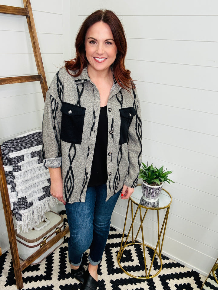 Patch Pocket Aztec Shacket