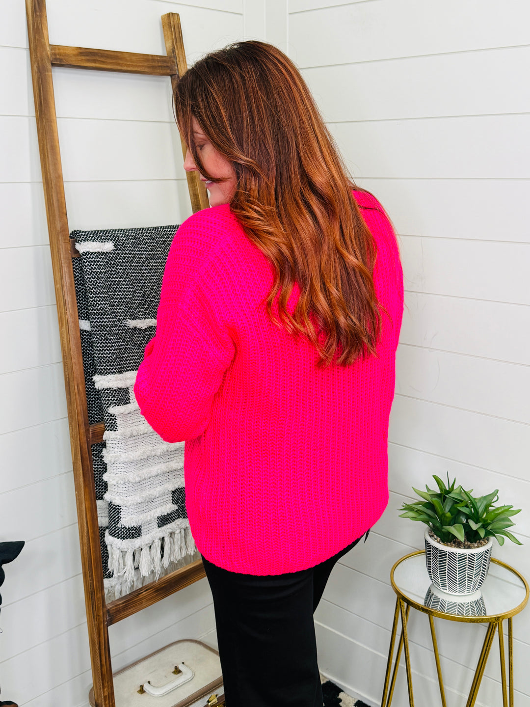 Woven Right Bright Pink Rib-Knit Cardigan