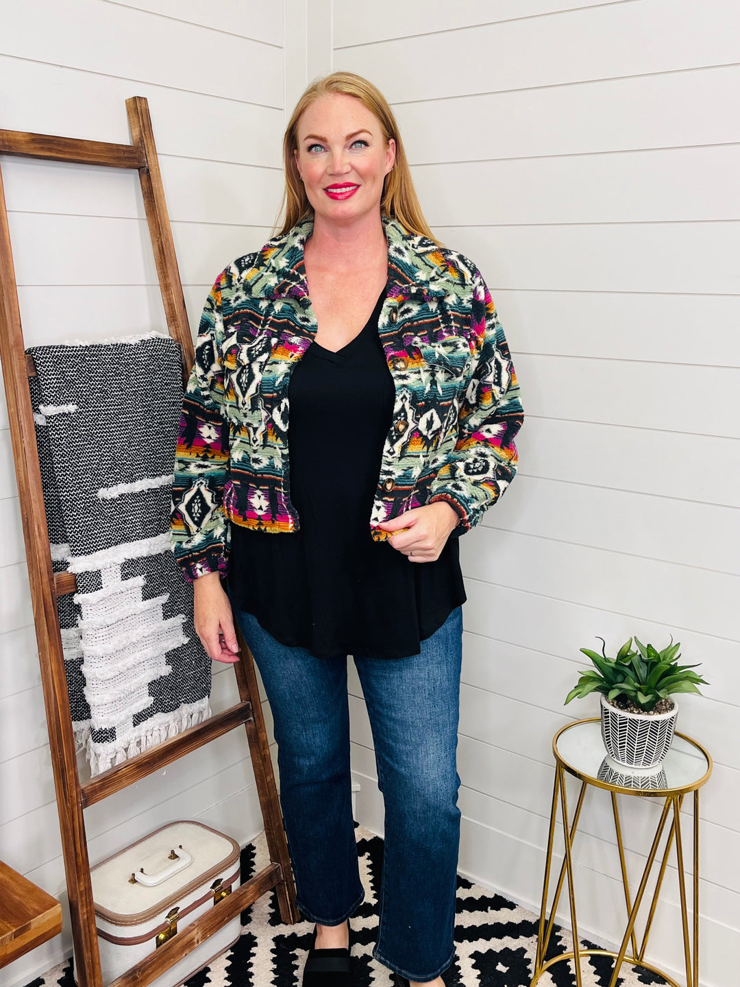 Drop Should Fleece Multi Color Aztec Jacket