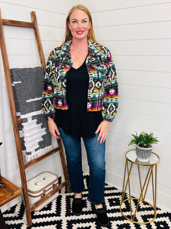 Drop Should Fleece Multi Color Aztec Jacket