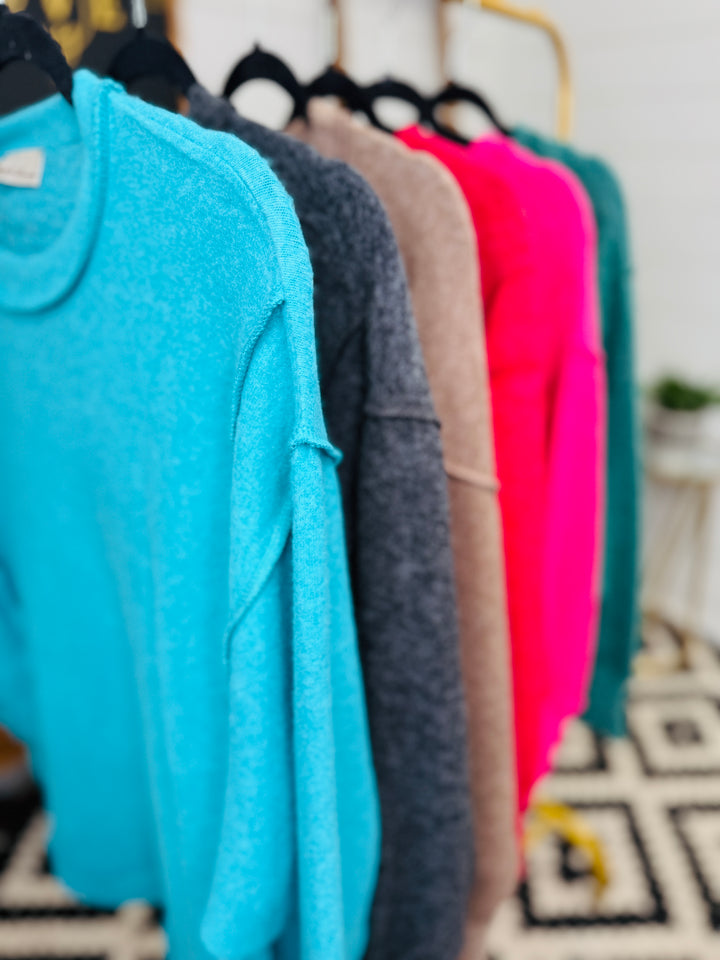 DOORBUSTER DEAL Cloud Soft Exposed Seam Sweater: 6 Colors
