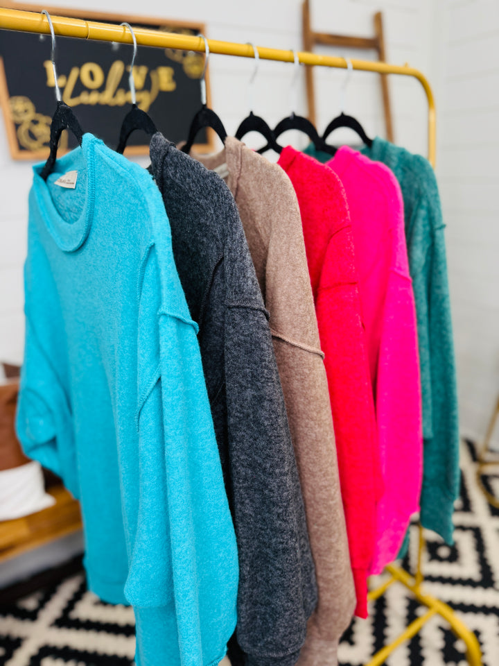 DOORBUSTER DEAL Cloud Soft Exposed Seam Sweater: 6 Colors