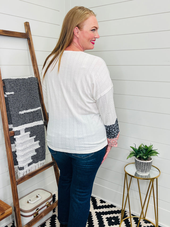 Patchwork Tie Neck Long Sleeve Top