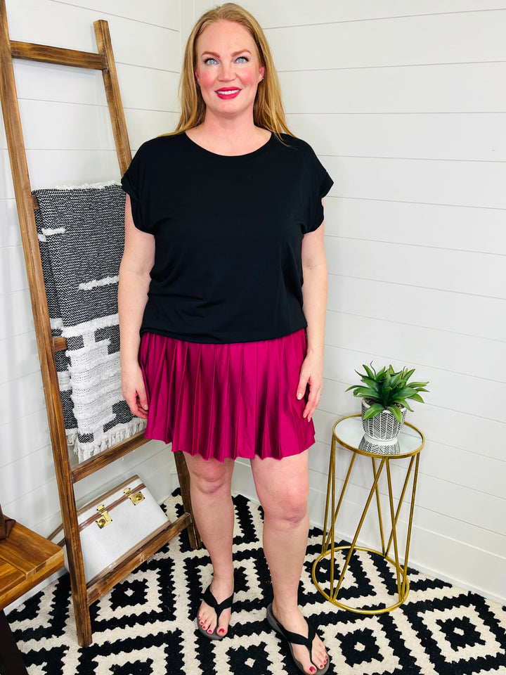 Wine Pleated Active Skirt with shorts