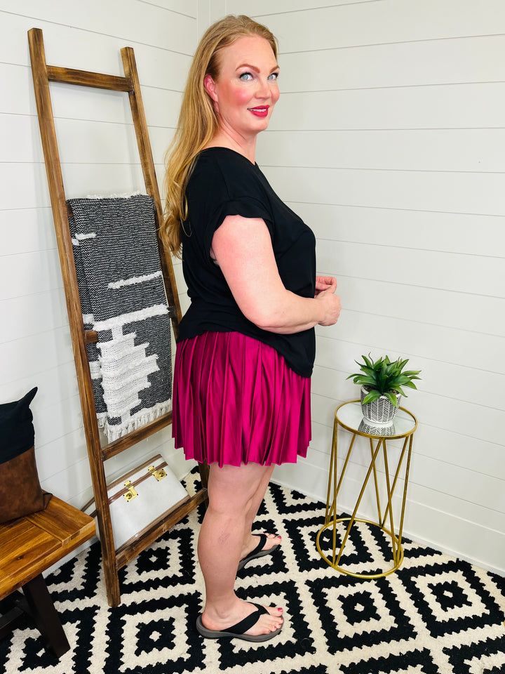Wine Pleated Active Skirt with shorts