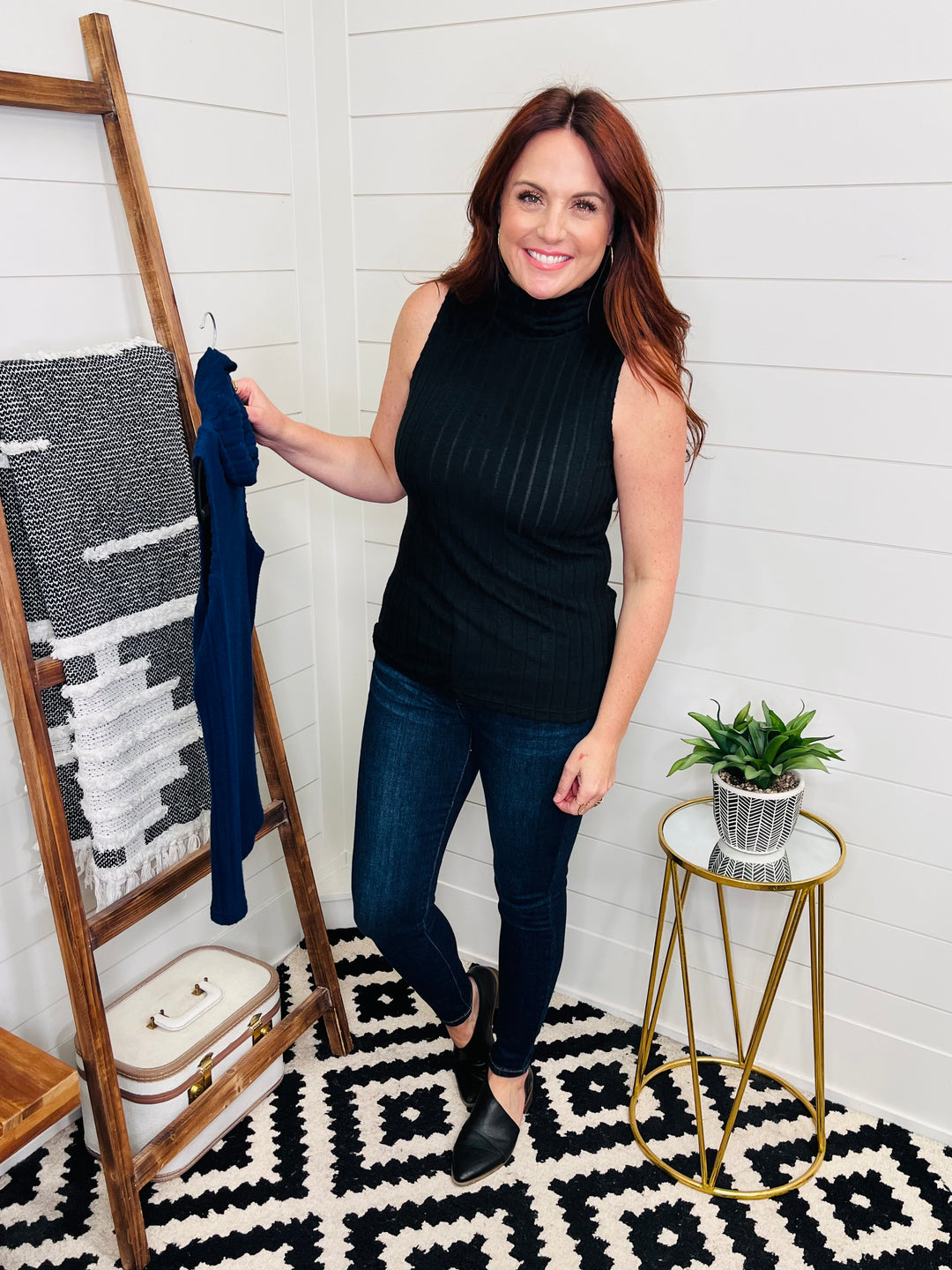 Ribbed Sleeveless Turtleneck: 2 Colors