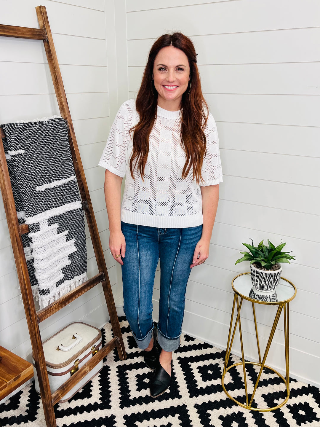 Ribbed Round Neck Knit Top: 2 Colors