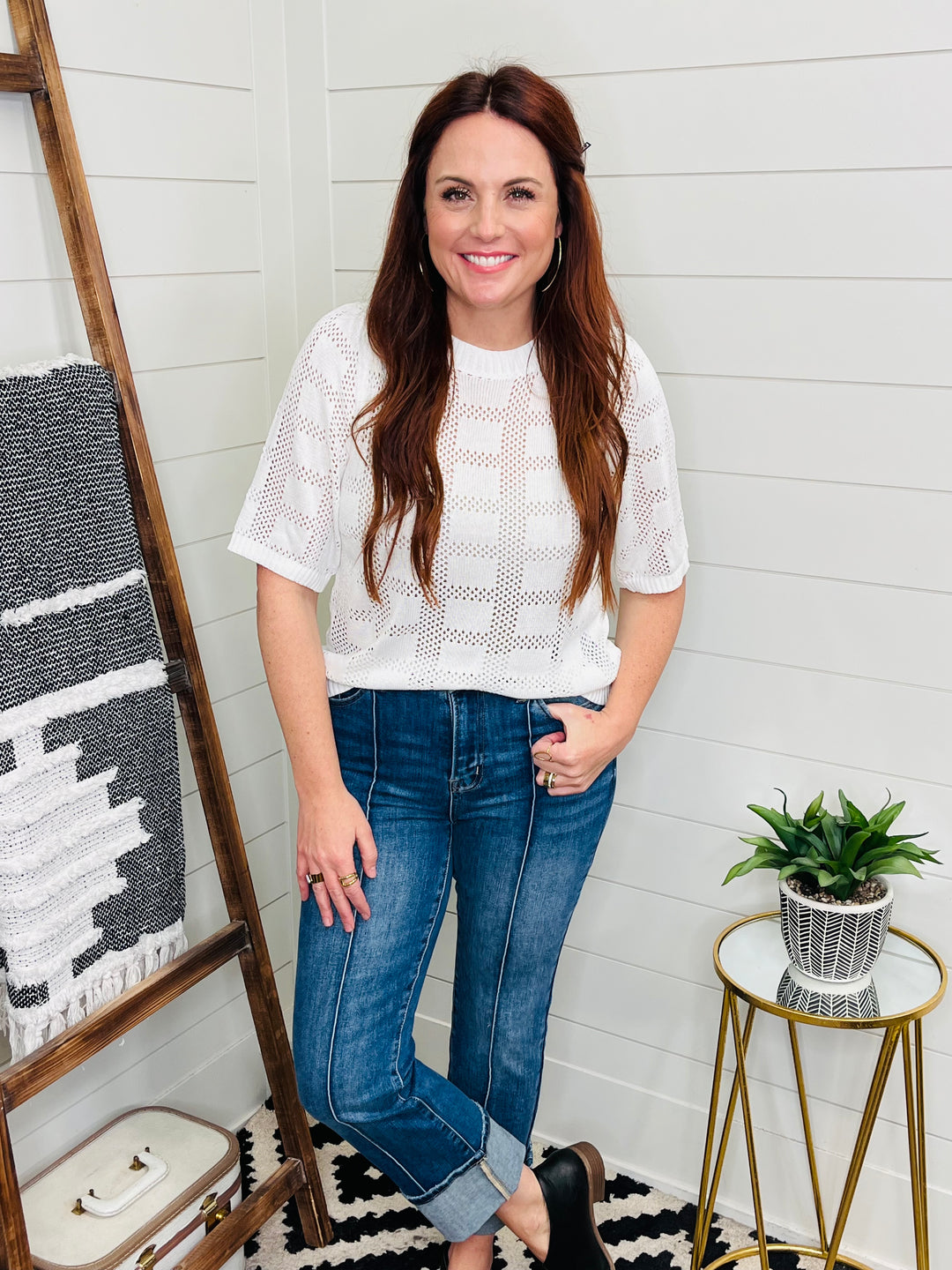 Ribbed Round Neck Knit Top: 2 Colors