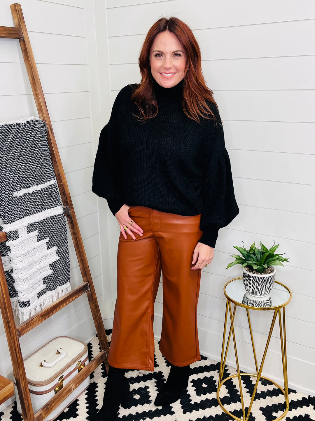 JUDY BLUE Cognac Tummy Control Faux Leather Pant