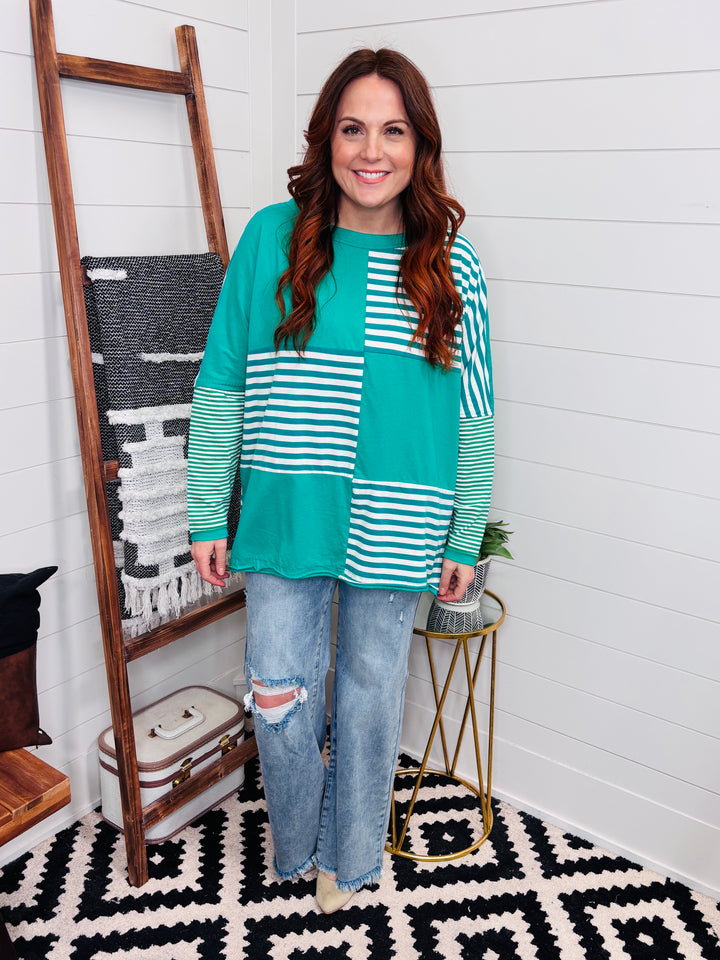 Exposed Seam Green Stripe Tunic