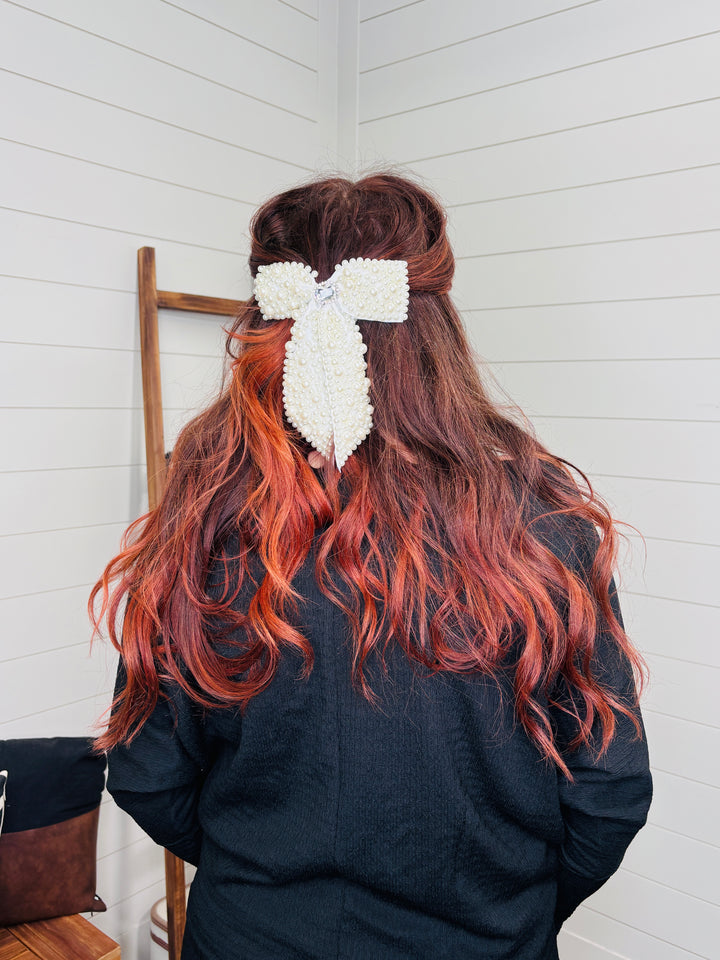 Pearl and Rhinestone Bow Hair Clip