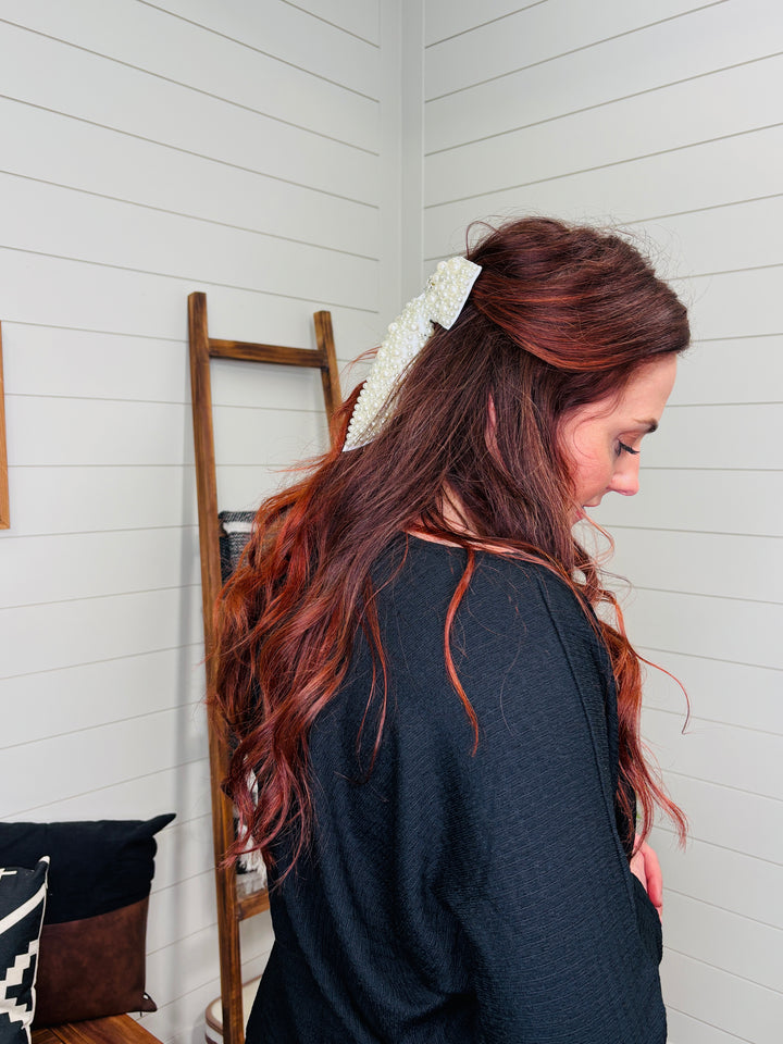 Pearl and Rhinestone Bow Hair Clip