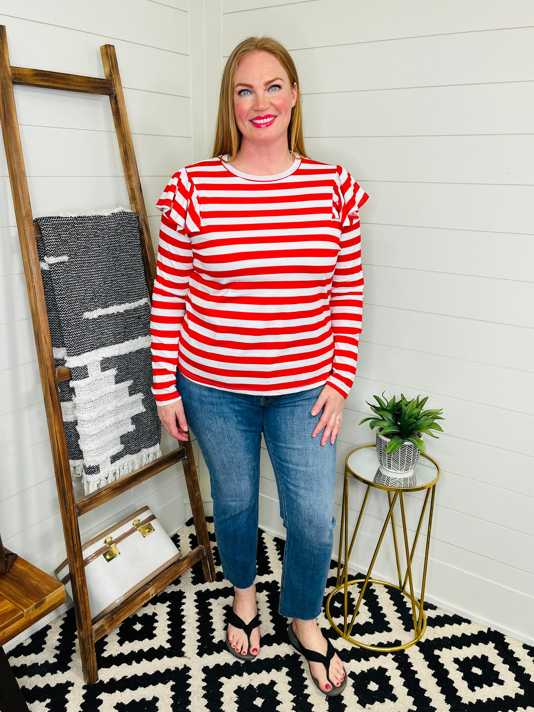 Ruby Ruffle Sleeve Striped Tee