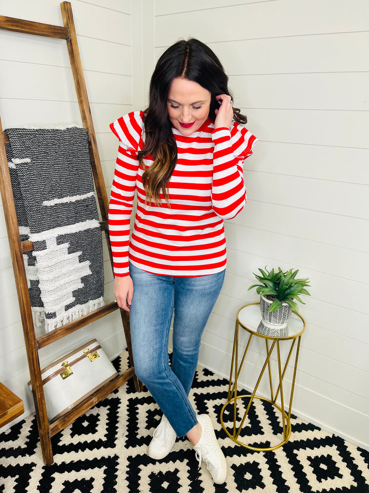 Ruby Ruffle Sleeve Striped Tee