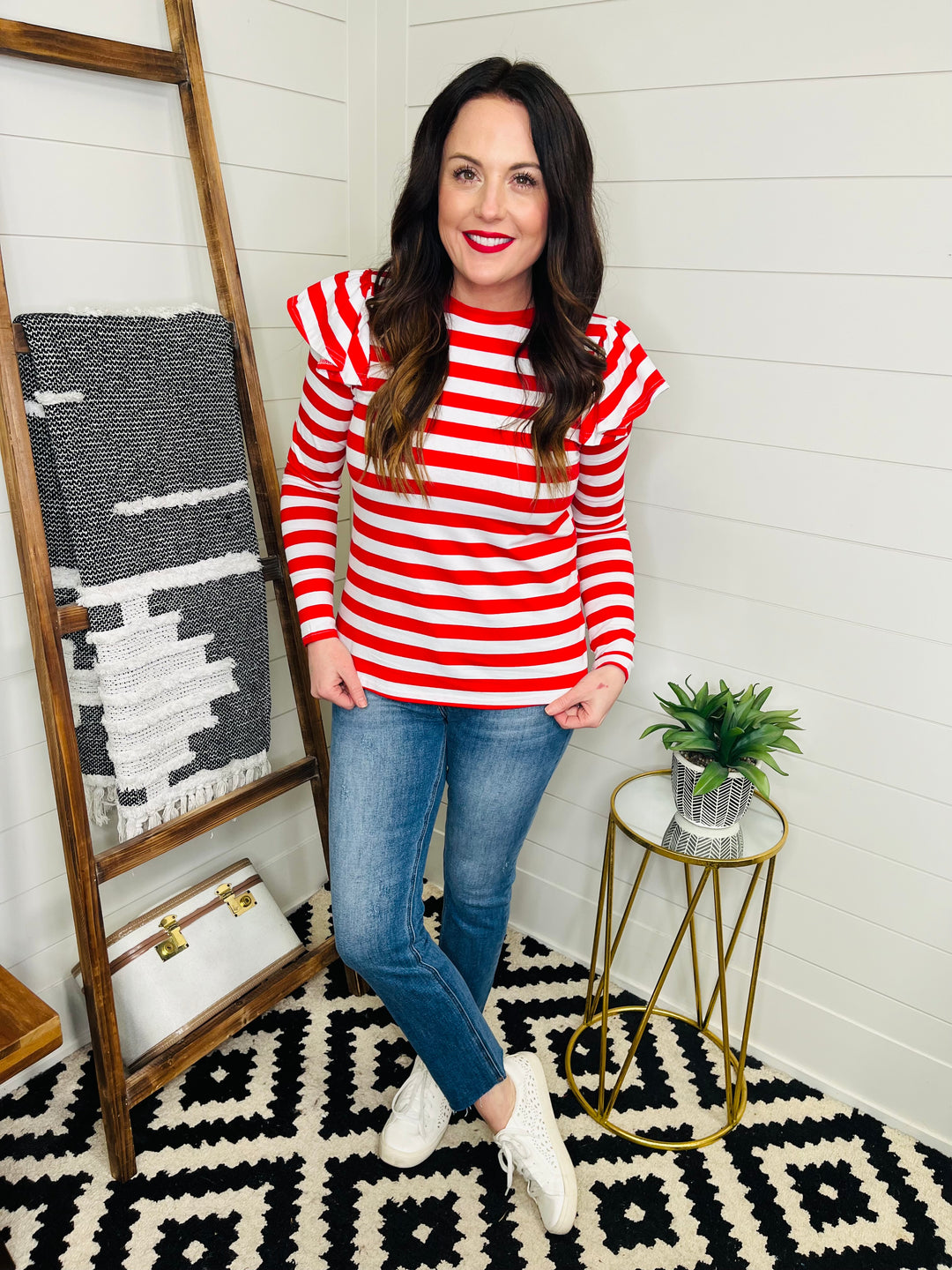 Ruby Ruffle Sleeve Striped Tee