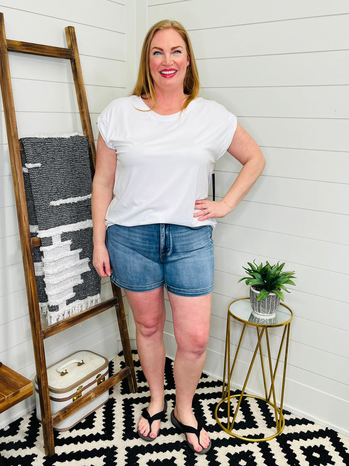 Judy Blue Mid Rise Flap Pocket Shorts