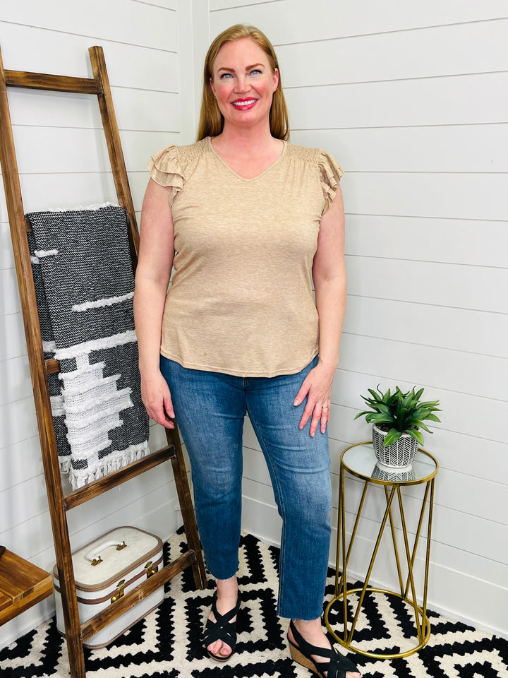 Tan Flutter Sleeve Top