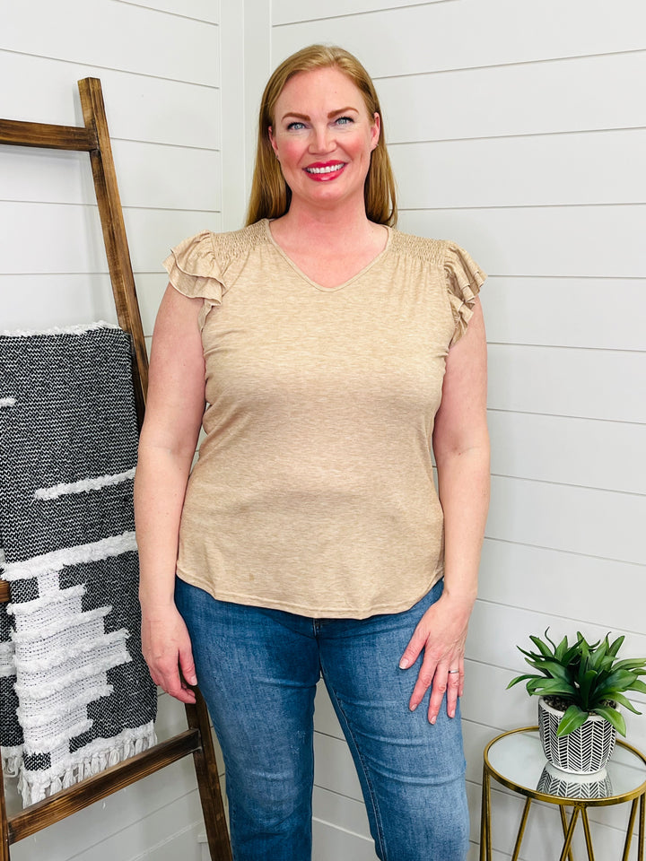 Tan Flutter Sleeve Top