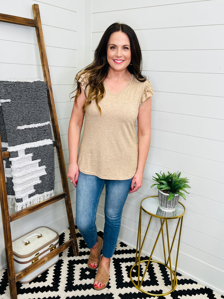 Tan Flutter Sleeve Top