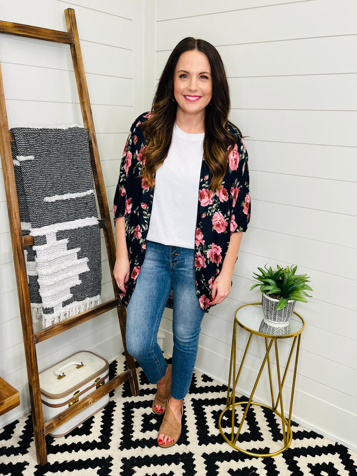 Navy Floral Kimono