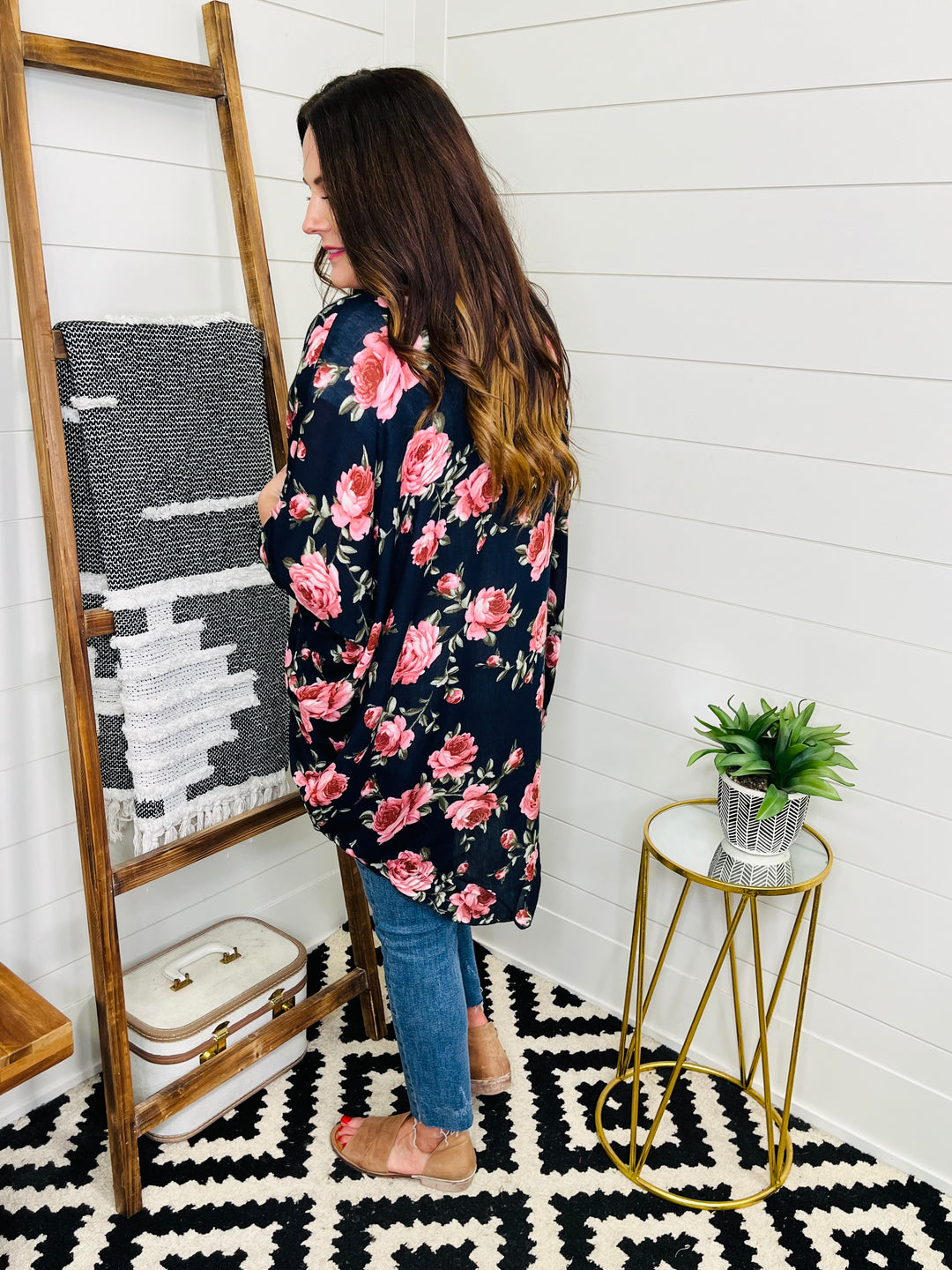 Navy Floral Kimono