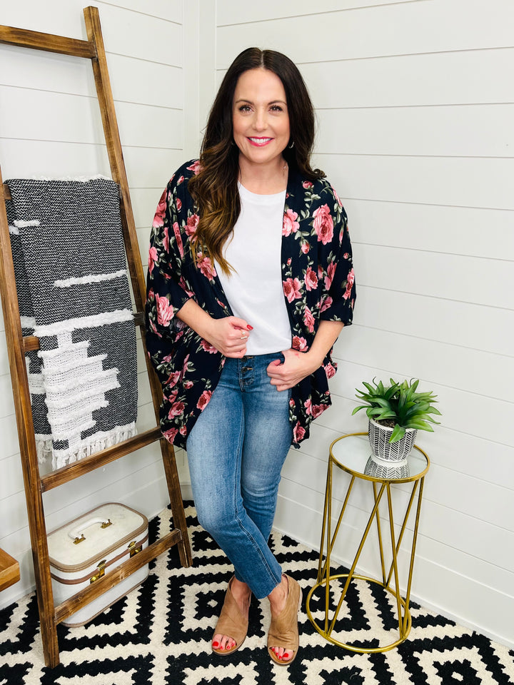 Navy Floral Kimono