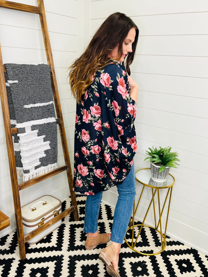 Navy Floral Kimono