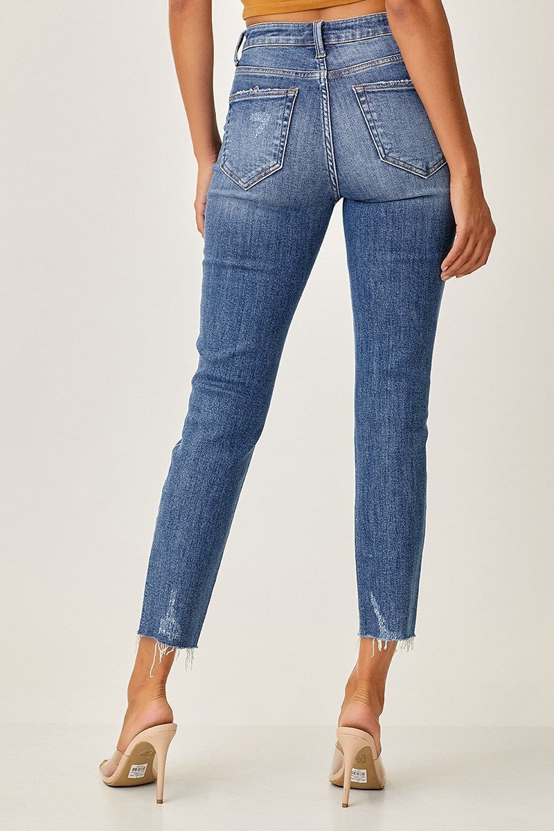 RISEN Betty Button Fly Raw Hem Skinny Straight Leg Jeans