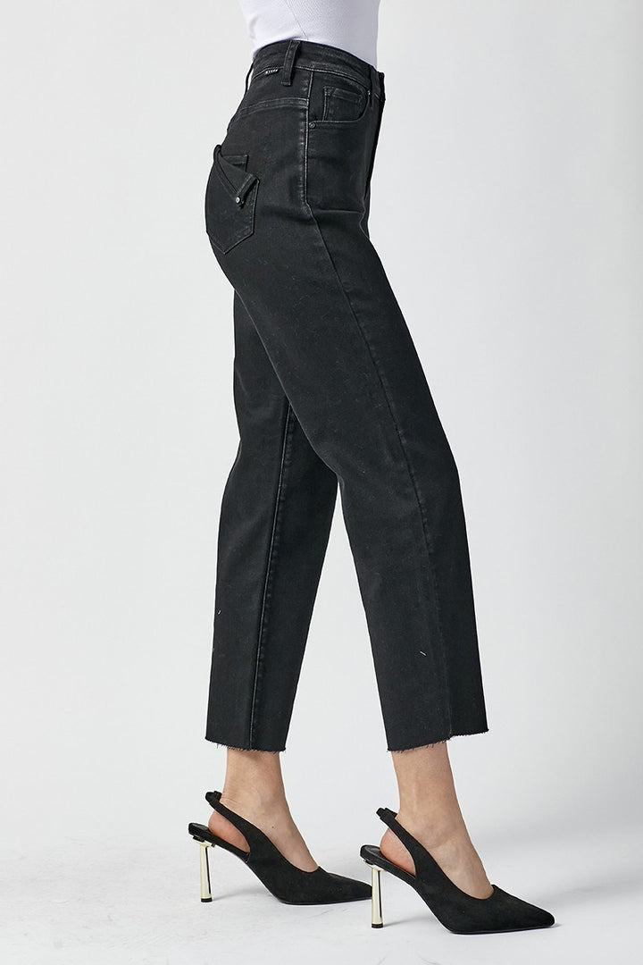 RISEN Hannah High Rise Boyfriend Cropped Raw Edge Jeans