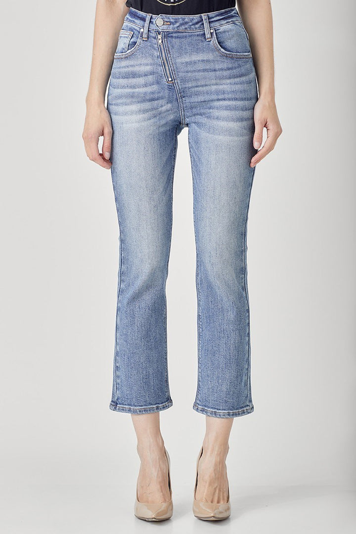 RISEN Callie High Rise Crossover Zip Straight Leg Jeans