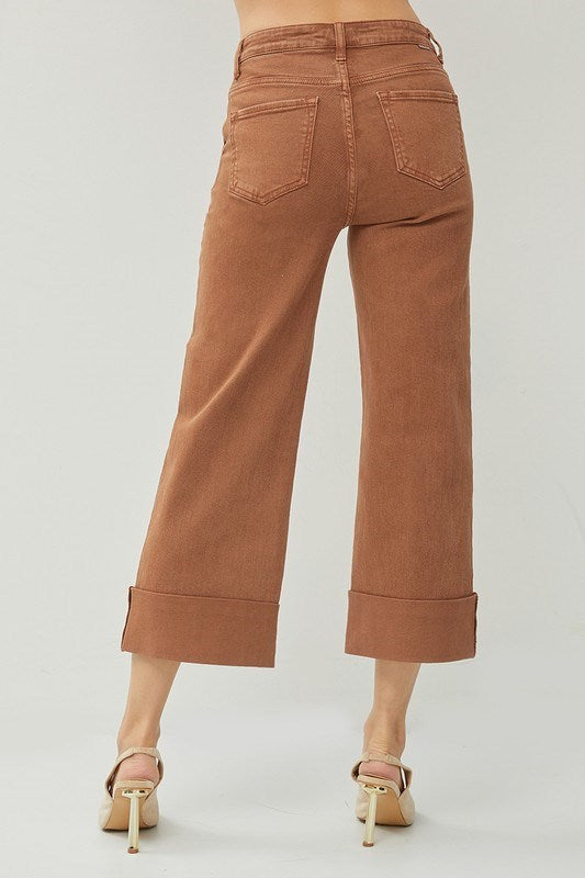 RISEN Cocoa Wide Leg Cuffed Jeans