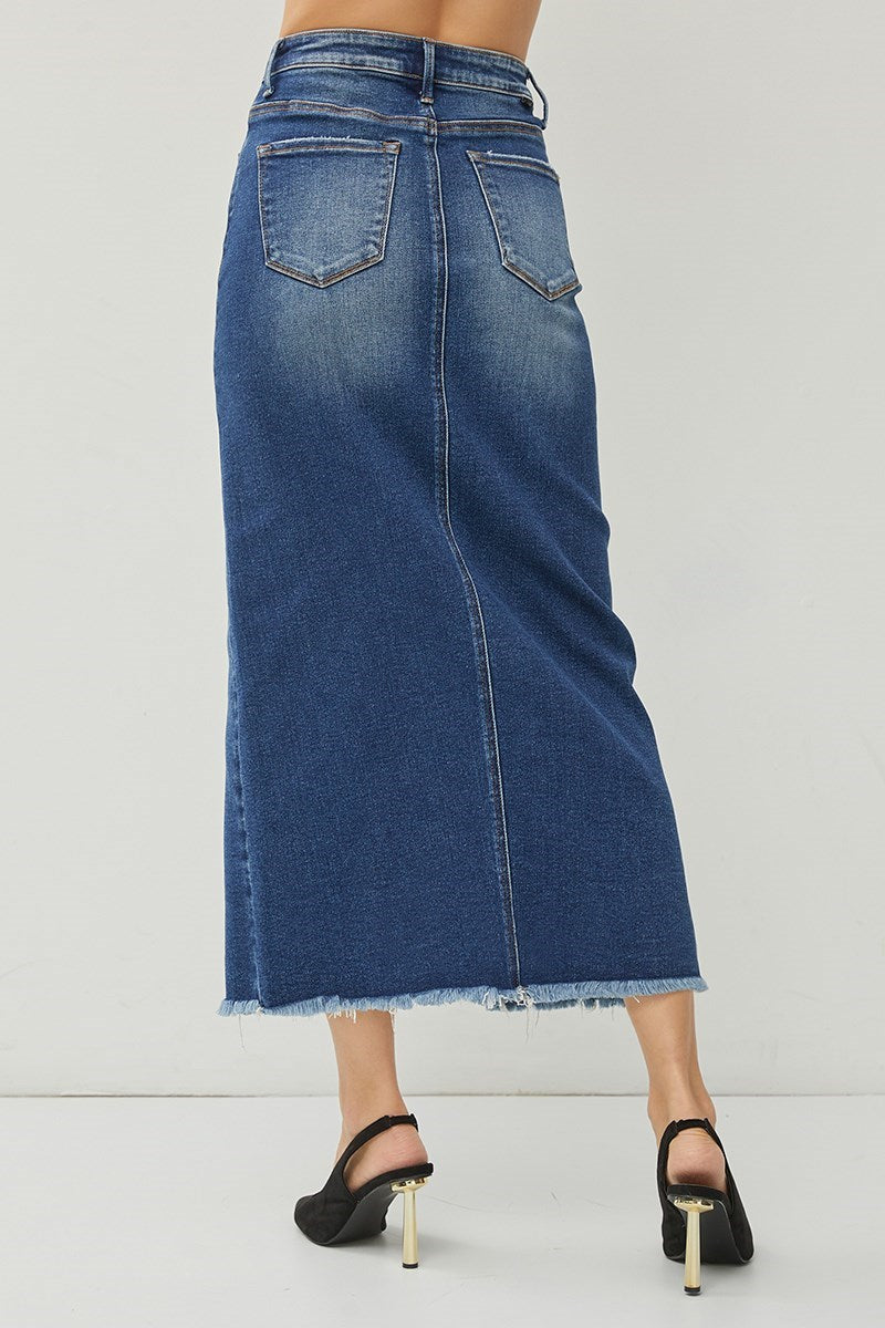 RISEN Lizzy Long Denim Front Slit Skirt