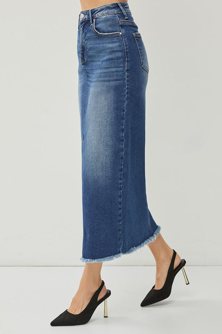 RISEN Lizzy Long Denim Front Slit Skirt